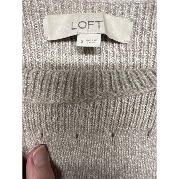 Loft Boatneck Oatmeal Knit Sweater Neutral Neck Detail NWOT Small Work Casual - Picture 3 of 10